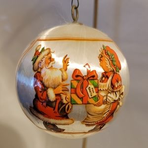 Vintage Unbreakable Satin Ball Christmas Ornament Santa and Mrs. Claus